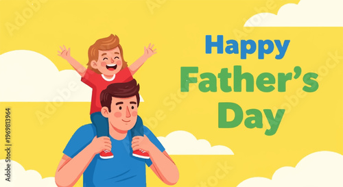 Happy Father Day illustration with child on shoulders