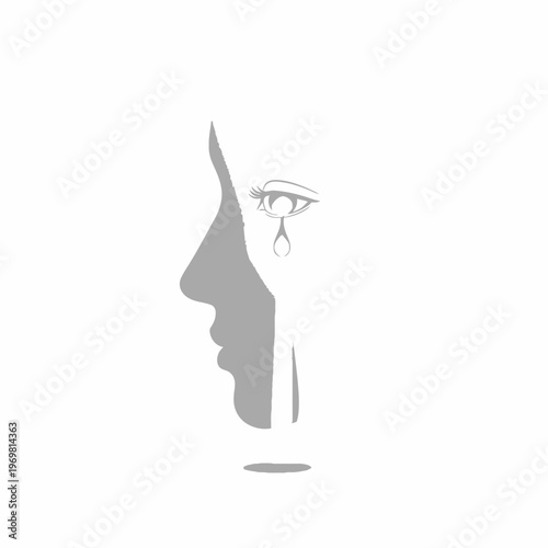 A grayscale illustration of a crying face in profile.