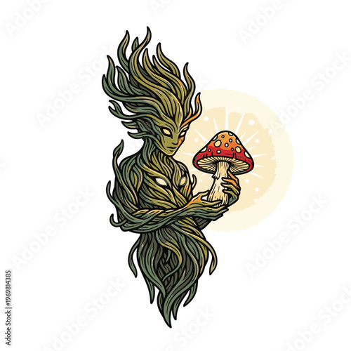 Fantasy creature holding red mushroom 1.