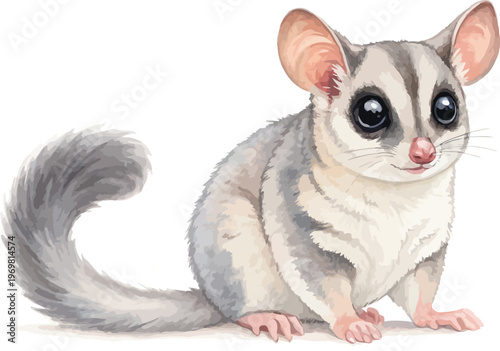 Sugar Glider Watercolor, Exotic Flying Animal Art, Isolated Vector Clipart