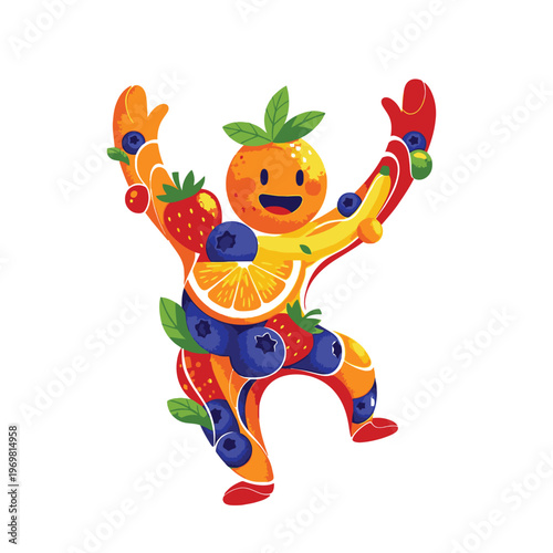 Colorful fruit character dancing happily.