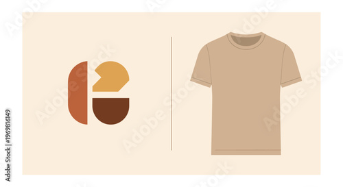 Brown t-shirt mockup with abstract in earthy tones for branding