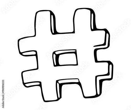 Hand Drawn Hashtag Symbol Doodle Icon Social Media Tag Trend Communication Illustration