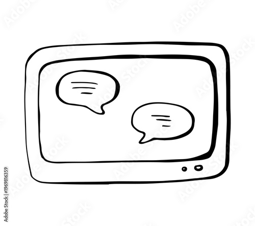 Hand Drawn Chat Screen Doodle Icon Messaging Communication Conversation Illustration