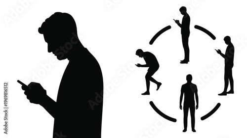 Smartphone, Posture, Technology, Lifestyle, Health silhouettes showing progression of phone use effects
