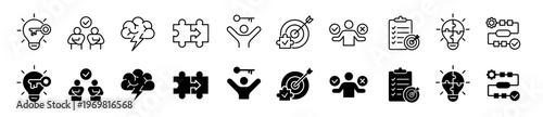 Problem Solving icon set. Solution and resolve symbol. Vector illustration.