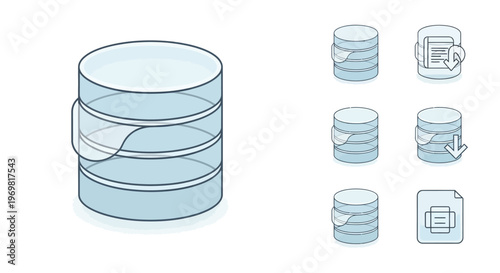 Database icon set. Data storage and management concept.