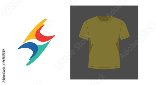 Olive green t-shirt on dark background in minimalist style with soft lighting for e-commerce