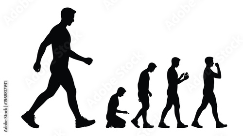 Evolution, Human, Progress, History, Science silhouettes showing stages from ape‑like posture to modern upright walking figure