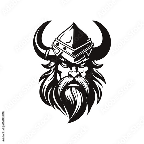 Detailed Viking Head Portrait with Horned Metal Helmet