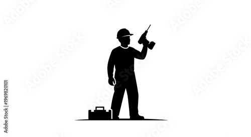 may day Construction worker, laborer, silhouette icon, black vector graphic, tool illustration Silhouette