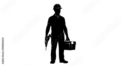 may day Black silhouette construction worker, laborer icon, industrial worker, toolbox vector Silhouette