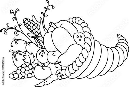 cornucopia filled with fruits and vegetables, thanksgiving symbol