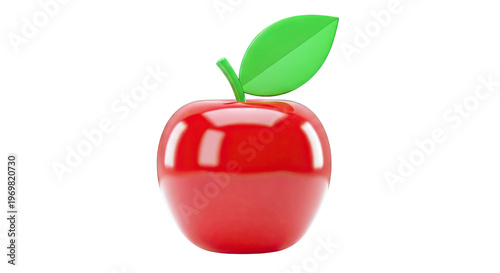 Shiny Red Apple with a Green Leaf