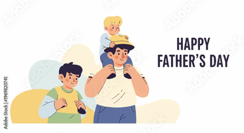 Happy father day illustration with dad and two sons