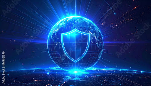 digital background with shield and lock for security