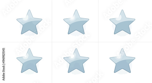 Six silver stars on white background