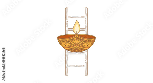 Diya lamp on a ladder symbolizing spiritual ascent, enlightenment, and reaching new heights
