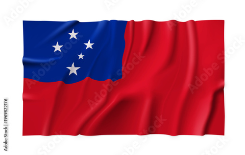 Realistic Samoa country flag isolated on a transparent background. Silk atlas detailed fabric flag. Vector PNG