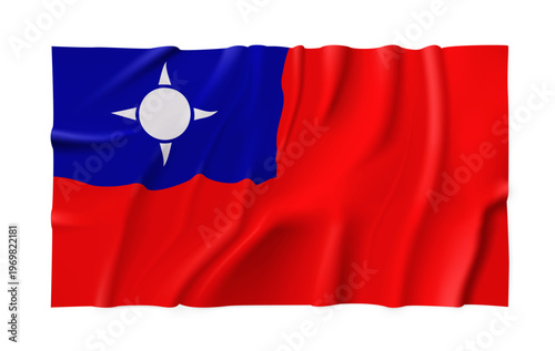 Realistic Taiwan country flag isolated on a transparent background. Silk atlas detailed fabric flag. Vector PNG