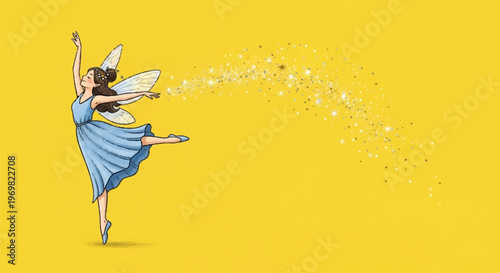 Blue dress fairy dancing with magical star trail