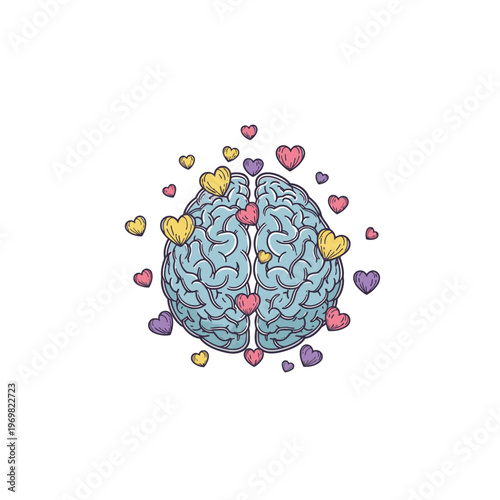 Brain with colorful hearts floating around 1.