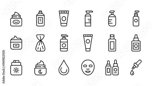 Collection of various household cleaning and personal care items icons Vector