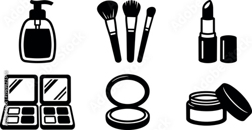 Makeup brushes lipstick powder and cream cosmetics