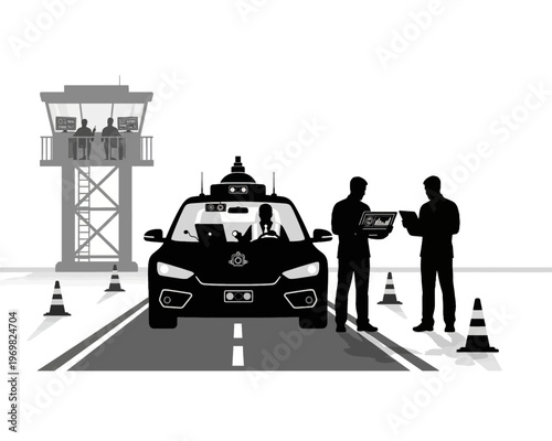 police traffic control checkpoint with officers vector illustration