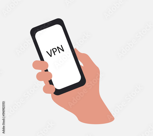 human hand with a phone, VPN, sign, icon, isolate,