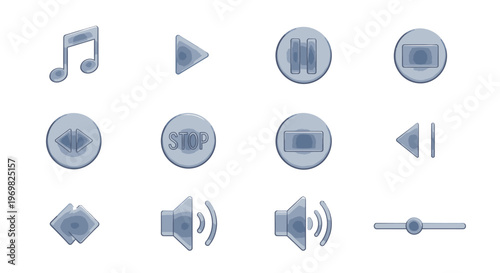 Audio player buttons set. Music control interface elements.