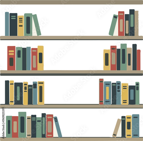 Minimal library bookshelf, flat vector, clean composition