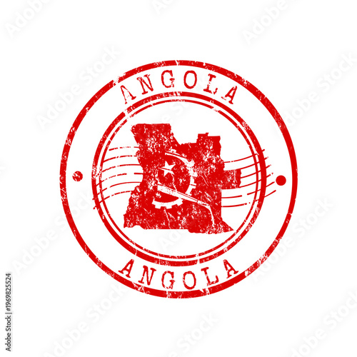Angola map, red grungy rubber stamp. Vector illustration