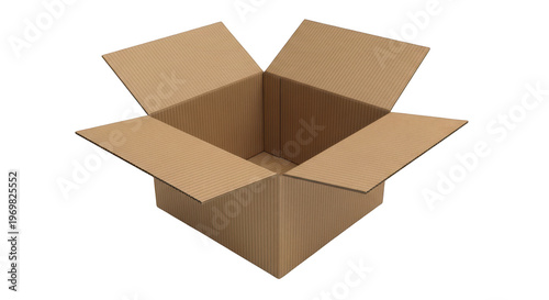 Open brown cardboard box on transparent background