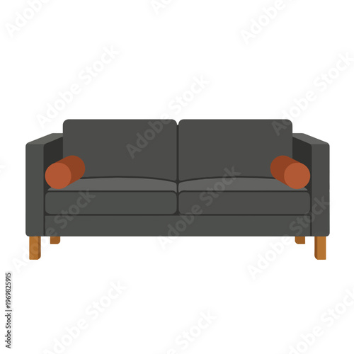 Charcoal Grey Tuxedo Sofa with Bolster Pillows Vector