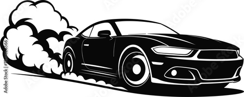 Modern sports car drifting with smoke, high speed automobile racing vector illustration dynamic motion