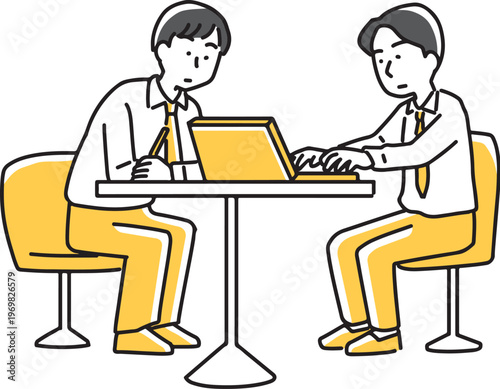 ノートパソコンを覗く2人のビジネスマン