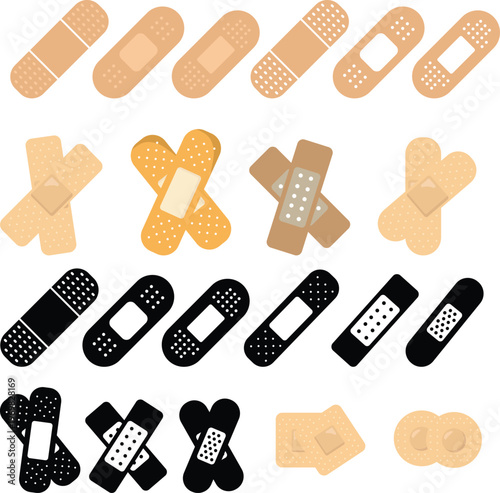 Medical adhesive bandage vector set with plaster strips and patches first aid and healthcare Illustration collection