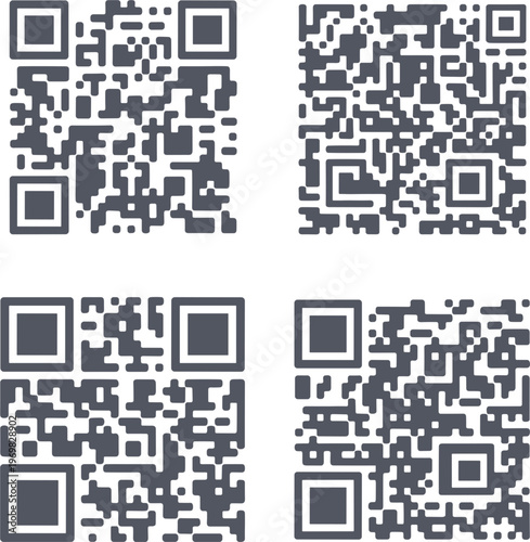 Set of QR code icons, modern square barcode symbols for digital scan technology use