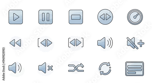 Media Player Icons Set: Play, Pause, Stop, Volume, Shuffle