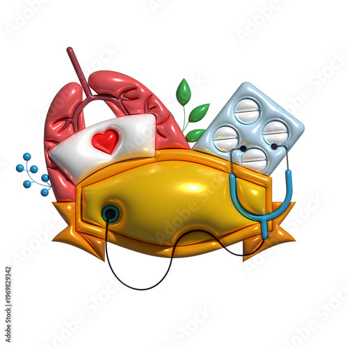 World Asthma Day medical illustration with lungs and pills on a transparent background