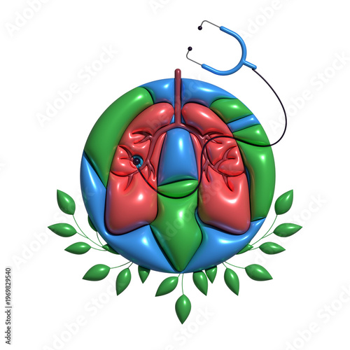 Illustration of lungs with a stethoscope and leaves, symbolizing World Asthma Day awareness