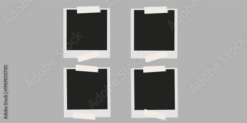Set of realistic photo frame layouts displayed on grey background. Collection of vintage postcards. Mockup of photo frames with highlighted shadow