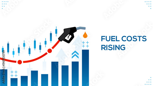 Fuel Prices Rising Concept with Gas Pump , Financial Chart Growth, Energy Crisis, Oil Industry Inflation. Vector Illustration.