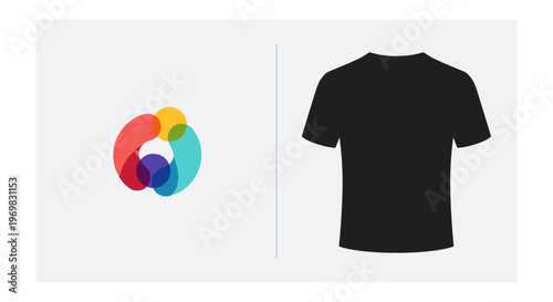 Black t-shirt mockup with colorful on white background for branding