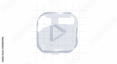 Play button icon. Glassy multimedia symbol. Transparent design.