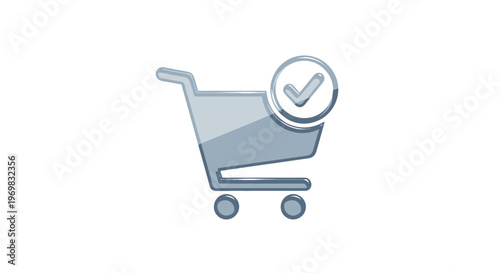 Shopping cart with check mark, online purchase complete