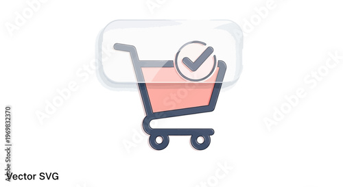 Shopping cart with check mark. Online purchase complete.