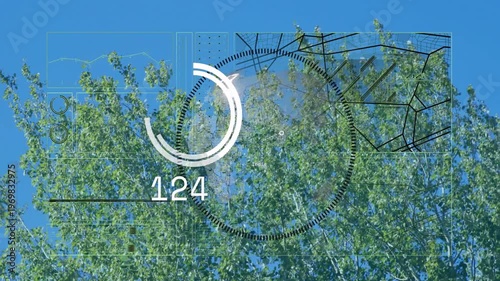 Reflective balloon drifting in canopy, HUD appearing, detecting and tracking numeric gauge for tech