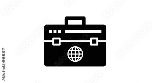 Black Briefcase with Globe Icon.
